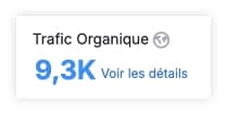 Boîte blanche "Trafic Organique", 9,3K en bleu, texte et icône favorisant l'essor digital des entreprises.