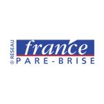 Logo : rectangle bleu, "france" blanc italique, "PARE-BRISE" bloc sous ligne rouge, fond gris clair.