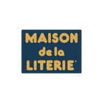 Logo rectangulaire bleu foncé, texte jaune gras "MAISON de la LITERIE" sur trois lignes.