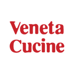 Veneta Cucine, en rouge, police élégante, sur fond blanc épuré et centré pour une visibilité optimale.