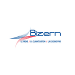 Logo Bizern bleu, courbes bleu-rouge, texte métiers en couleurs sur fond blanc.