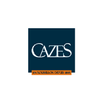 Logo CAZES : carré bleu, texte blanc, bande orange "EN ROUSSILLON DEPUIS 1895" sur fond blanc.