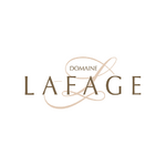 Logo LAFAGE élégant, lettres capitales, "DOMAINE" en petit, fond neutre et "L" cursive raffinée.
