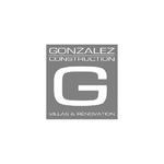 Logo carré gris, "GONZALEZ CONSTRUCTION" en haut, grand "G" central, "VILLAS & RÉNOVATION" en bas.