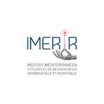 Logo IMERIR bleu, bras robot, branche digitale rouge ; nom complet gris sur fond blanc.