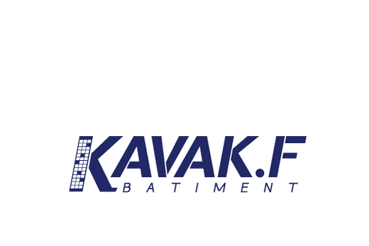 Logo KAVAK.F BATIMENT bleu foncé, "K" conçu comme bâtiment, texte distinct sur fond blanc épuré.