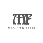 Initiales MF gris foncé, logo épuré MAS D'EN FELIX centré sur fond blanc, style professionnel et sobre.
